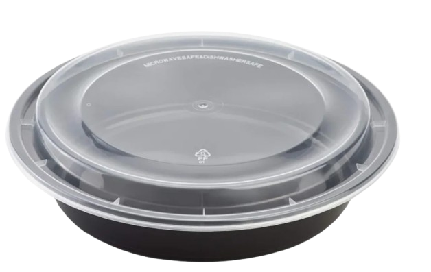 Black Round Microwavable Plastic Food Container & Lid