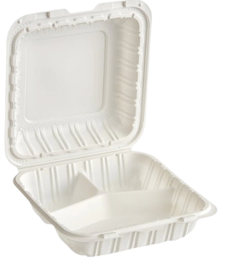 3-Compartment White Plastic Hinged TakeOut Container